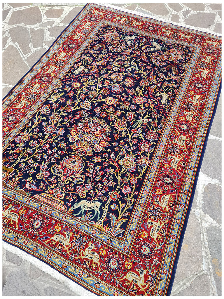 TAPPETO KASHAN ANTICO LANA KURK FIORI SETA MIS:220x141 CM - Image 10
