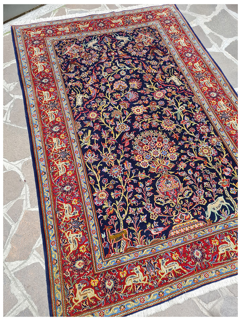 TAPPETO KASHAN ANTICO LANA KURK FIORI SETA MIS:220x141 CM - Image 7