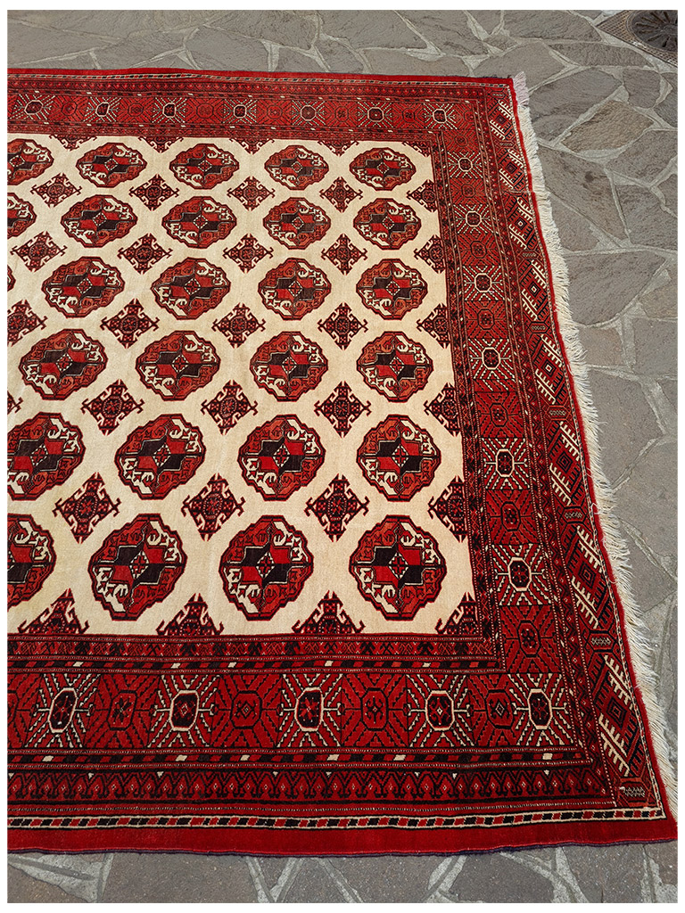 TAPPETO YAMUT TURKMENO FONDO CHIARO MIS:300x215 CM - Image 10