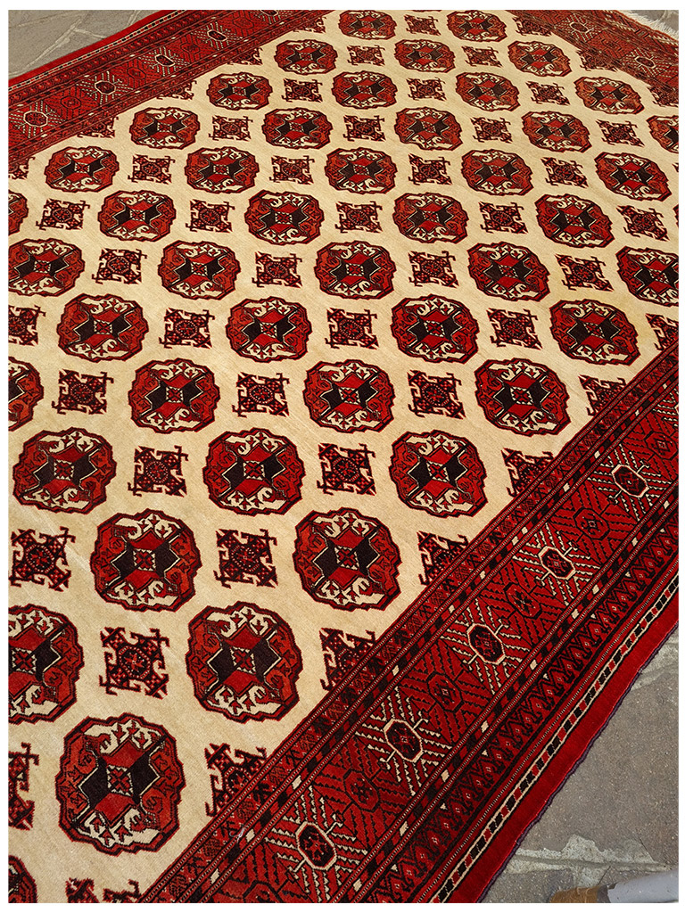 TAPPETO YAMUT TURKMENO FONDO CHIARO MIS:300x215 CM - Image 11