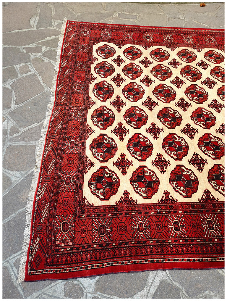 TAPPETO YAMUT TURKMENO FONDO CHIARO MIS:300x215 CM - Image 7