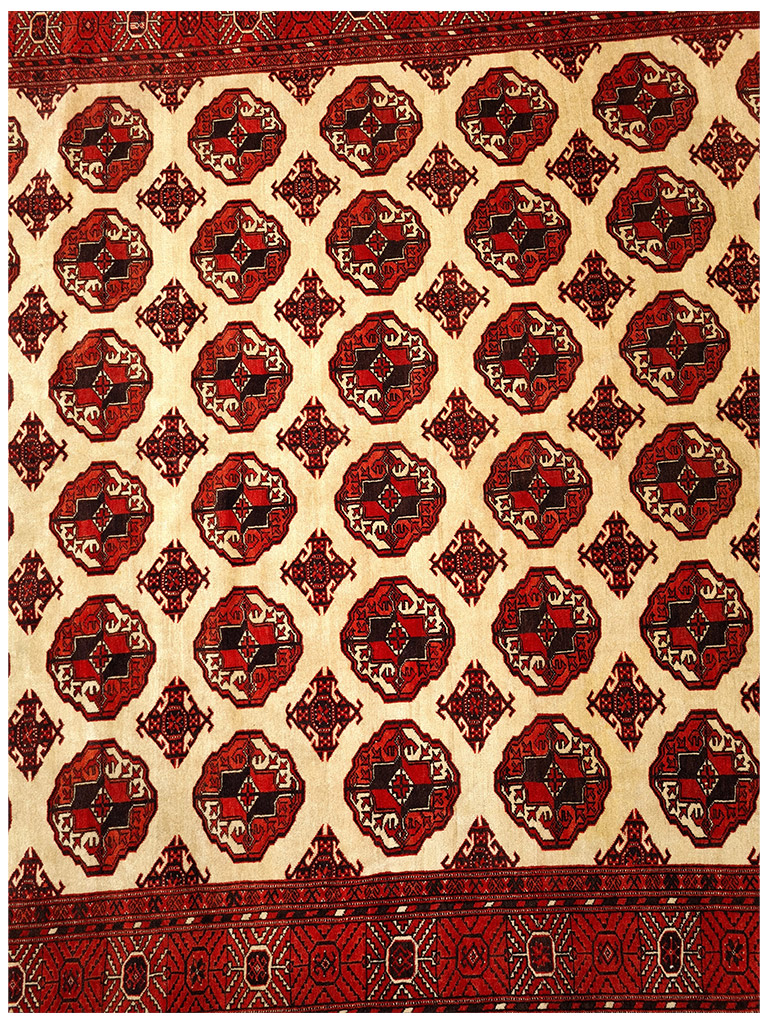 TAPPETO YAMUT TURKMENO FONDO CHIARO MIS:300x215 CM - Image 8
