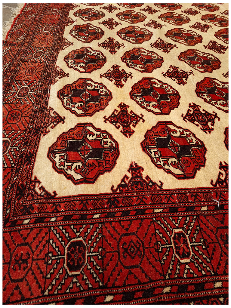 TAPPETO YAMUT TURKMENO FONDO CHIARO MIS:300x215 CM - Image 6