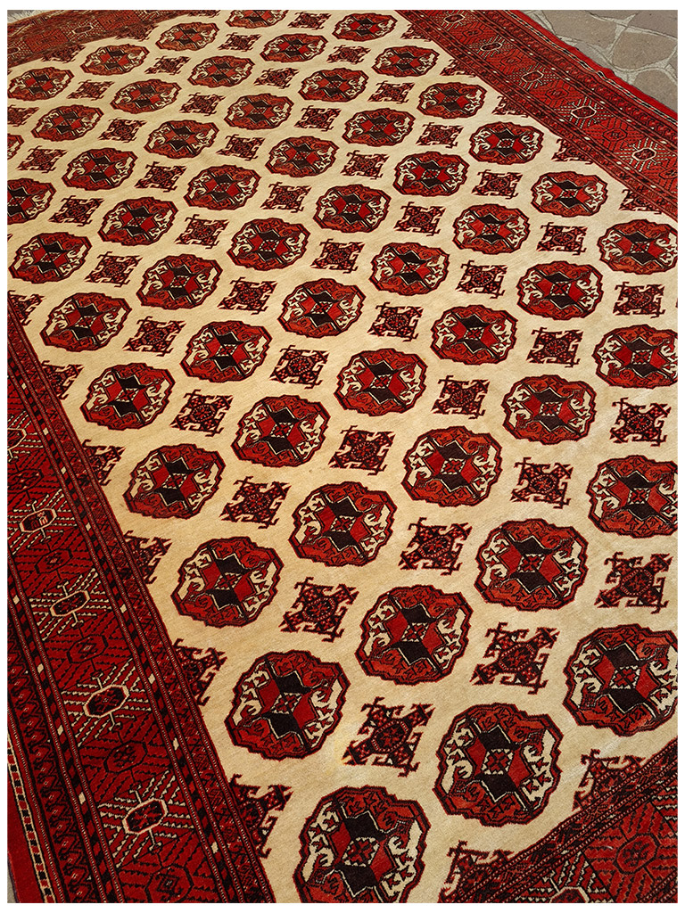 TAPPETO YAMUT TURKMENO FONDO CHIARO MIS:300x215 CM - Image 5