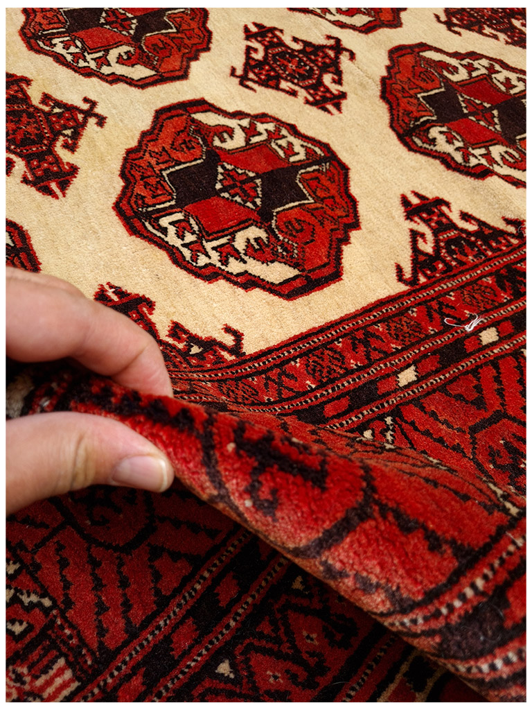 TAPPETO YAMUT TURKMENO FONDO CHIARO MIS:300x215 CM - Image 3