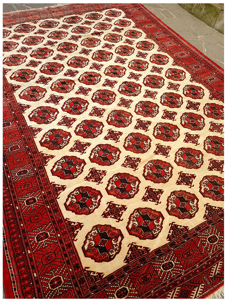 TAPPETO YAMUT TURKMENO FONDO CHIARO MIS:300x215 CM - Image 9