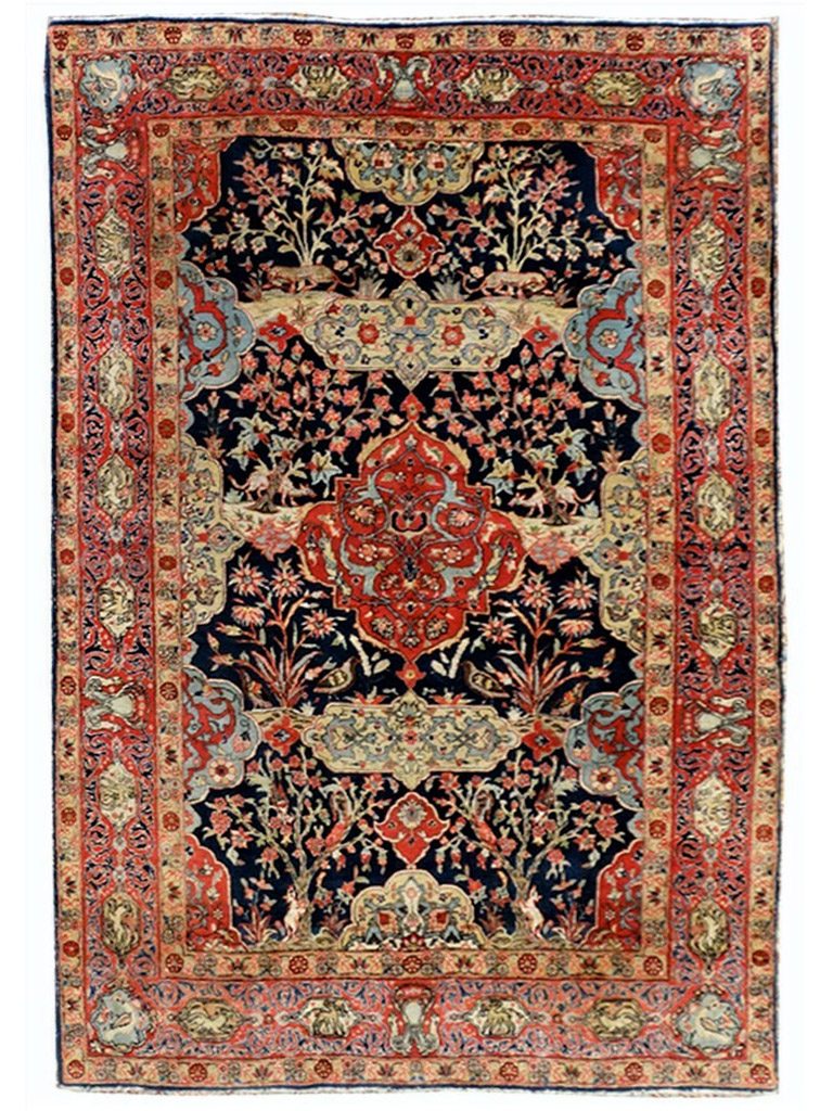 TAPPETO-KASHAN-ANTICO-LANA-KURK-FIORI-SETA-MIS240x144CM
